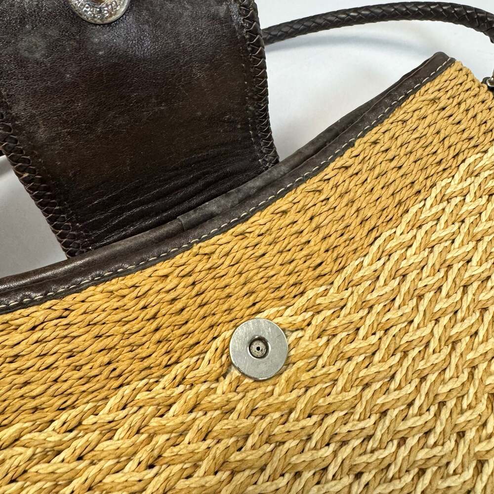 Brighton Woven Tan Straw Dark Brown Croc Embossed Leather Small Bag Tote Satchel - Picture 7 of 11
